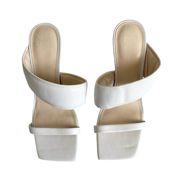 Marc Fisher Deann White Square Toe Asymmetrical Strap Heel Sandals Size 9 - Picture 3 of 7
